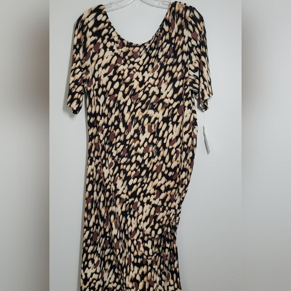 AA Studio Elegant Tans,Brown and Purple Patterned Midi Dress 18W